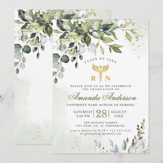 Waterverf Eucalyptus Nursing School Afstuderen Kaart (Voorkant / Achterkant)