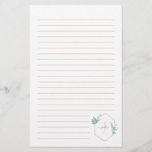 Waterverf Eucalyptus-omhuld monogram Briefpapier (Voorkant)
