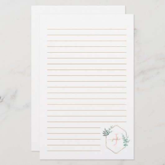 Waterverf Eucalyptus-omhuld monogram Briefpapier (Voorkant / Achterkant)