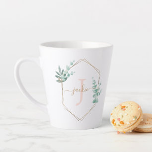 Waterverf Eucalyptus-omhuld monogram Latte Mok