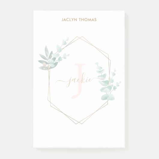 Waterverf Eucalyptus-omhuld monogram Post-it® Notes (Voorkant)