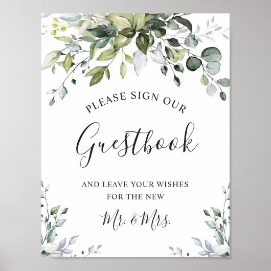Waterverf Eucalyptus Onderteken Ons Guestbook Poster (Voorkant)