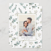 Waterverf Eucalyptus Pattern Foto Weddenschap Save The Date (Voorkant / Achterkant)