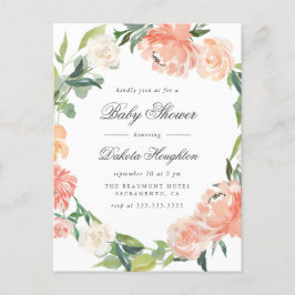 Waterverf Eucalyptus & Peonies Baby shower Uitnodiging Briefkaart