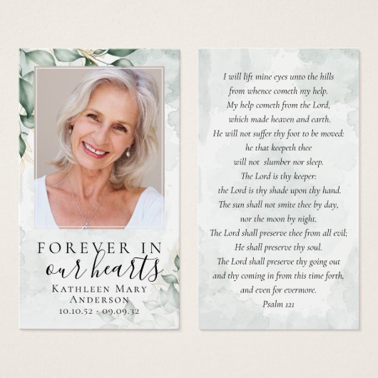 Waterverf Eucalyptus Photo Memorial Prayer Card Visitekaartje (Voorkant /achterkant)