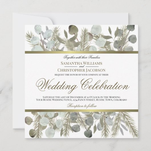 Waterverf Eucalyptus & Pine Boho Chic Wedding Kaart (Voorkant)