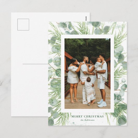 Waterverf Eucalyptus & Pine-Briefkaart voor kerstm Feestdagenkaart (Voorkant / Achterkant)