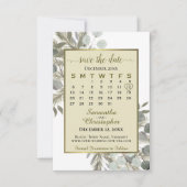 Waterverf Eucalyptus Pine Calendar Gold Wedding Save The Date (Voorkant)