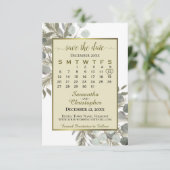 Waterverf Eucalyptus Pine Calendar Gold Wedding Save The Date (Staand voorkant)