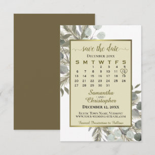 Waterverf Eucalyptus Pine Calendar Gold Wedding Save The Date