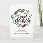 Waterverf Eucalyptus Pine Cone Foliage Business Feestdagen Kaart (Voorkant)