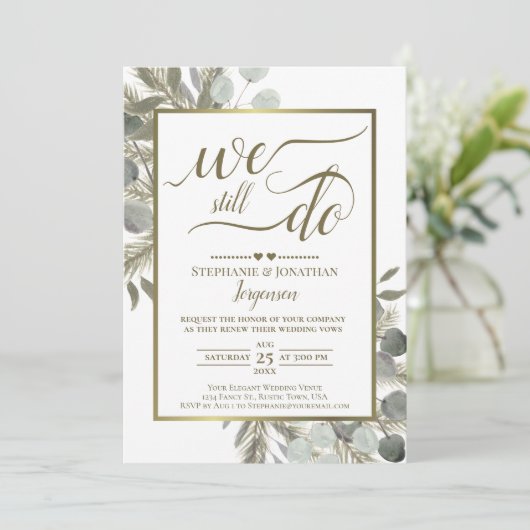 Waterverf Eucalyptus & Pine Gold Vow Renewal Kaart (Staand voorkant)