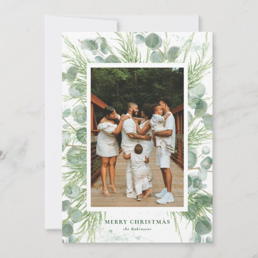 Waterverf Eucalyptus & Pine-kerstkaart Feestdagenkaart (Voorkant)
