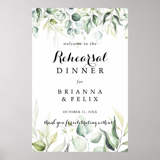 Waterverf Eucalyptus Rehearsal Dinner Welkom Poster (Voorkant)