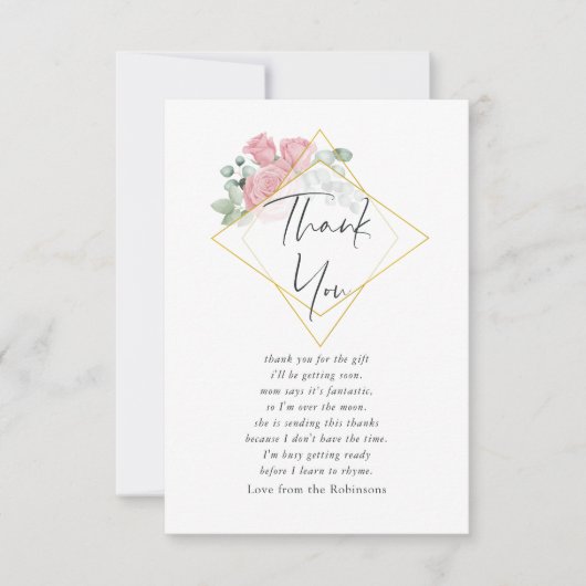 Waterverf Eucalyptus Roos Geometrisch Baby shower Bedankkaart (Voorkant)