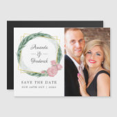 Waterverf Eucalyptus Roos Geometrisch sparen de Da Magnetische Uitnodiging (Voorkant / Achterkant)