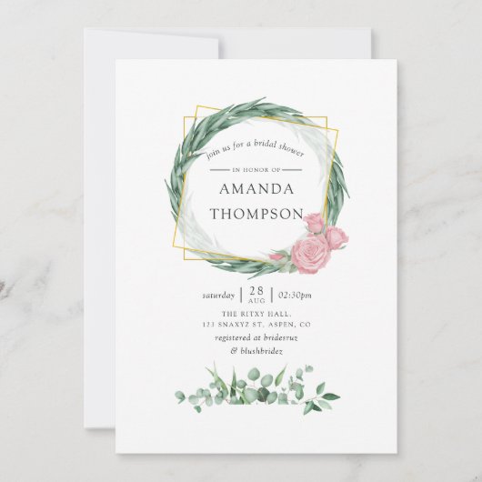 Waterverf Eucalyptus Roos geometrisch Vrijgezellen Kaart (Voorkant)