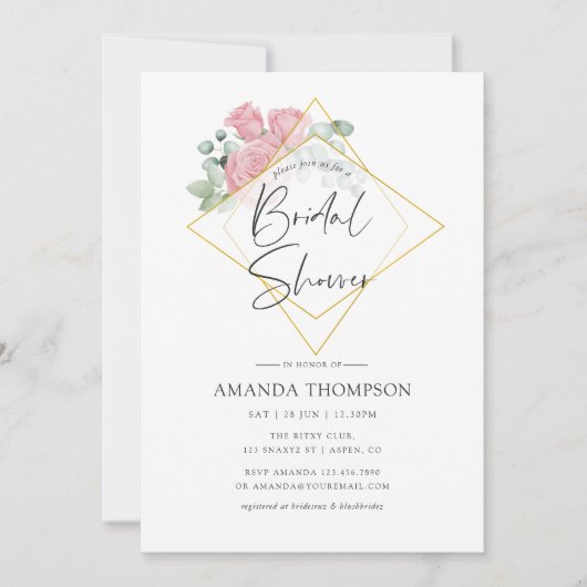 Waterverf Eucalyptus Roos geometrisch Vrijgezellen Kaart (Voorkant)