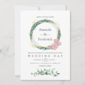 Waterverf Eucalyptus Roos Geometrische bruiloft Kaart (Voorkant)