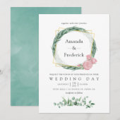 Waterverf Eucalyptus Roos Geometrische bruiloft Kaart (Voorkant / Achterkant)