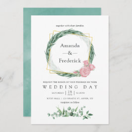 Waterverf Eucalyptus Roos Geometrische bruiloft Kaart