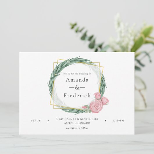 Waterverf Eucalyptus Roos Geometrische bruiloft Kaart (Staand voorkant)