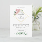 Waterverf Eucalyptus Roos Geometrische bruiloft Kaart (Staand voorkant)