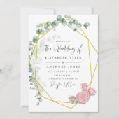 Waterverf Eucalyptus Roos Geometrische bruiloft Kaart (Voorkant)