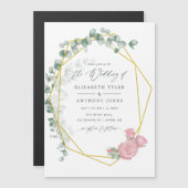 Waterverf Eucalyptus Roos Geometrische bruiloft Magnetische Uitnodiging (Voorkant / Achterkant)