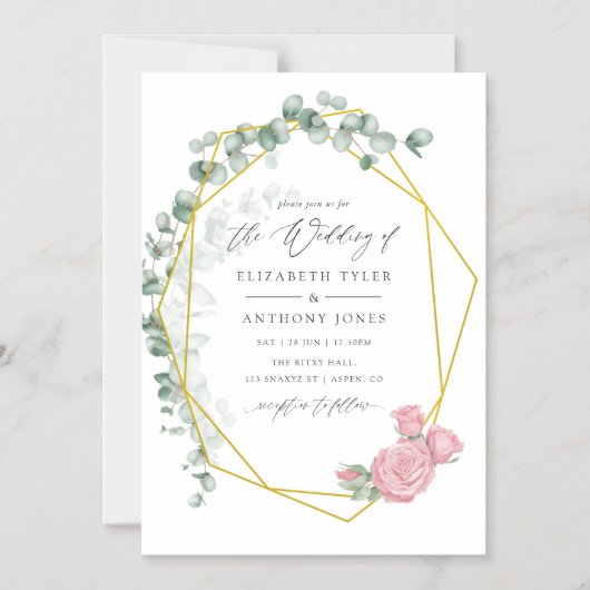 Waterverf Eucalyptus Roos Geometrische bruiloft Magnetische Uitnodiging (Voorkant)