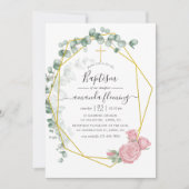 Waterverf Eucalyptus Roos Geometrische doop Kaart (Voorkant)