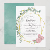 Waterverf Eucalyptus Roos Geometrische doop Kaart (Voorkant / Achterkant)