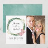 Waterverf Eucalyptus Roos Geometrische Trouwdag Save The Date (Voorkant / Achterkant)