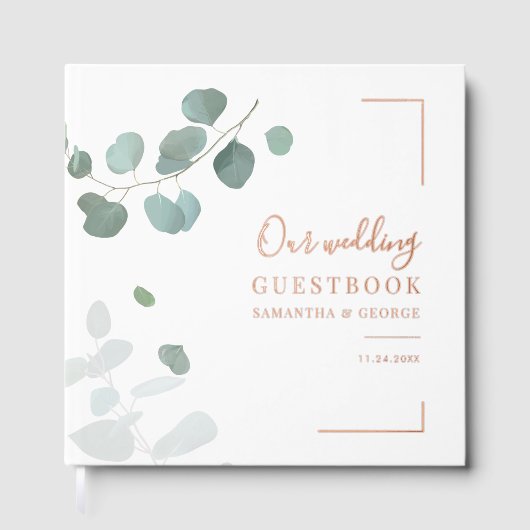 Waterverf Eucalyptus Roos Gold Folie Wedding Gastenboek (Voorkant)