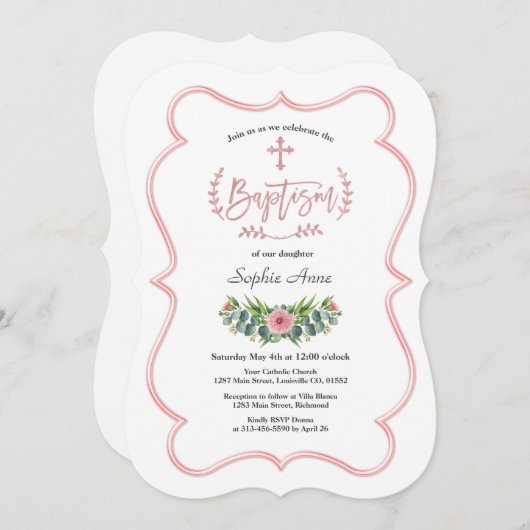 Waterverf Eucalyptus Roze Goud Kruik Doop Kaart (Voorkant / Achterkant)