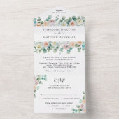 Waterverf Eucalyptus Rozen Floral Wedding All In One Uitnodiging (Binnen)