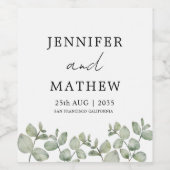 Waterverf Eucalyptus Sage Green Wedding Wijn Etiket (Enkel label)