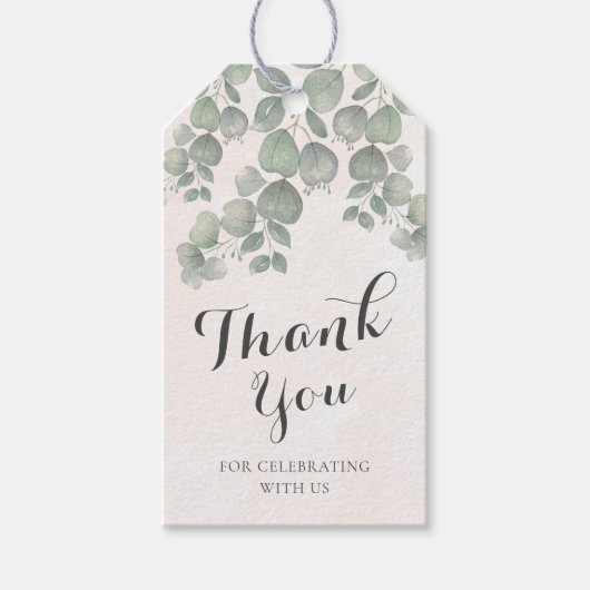 Waterverf Eucalyptus Sage Groen & Oranje bruiloft Cadeaulabel (Voorkant)