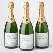 Waterverf Eucalyptus Salie Groene Monogram Bruilof Sparkling Wijnetiket (Flessen)