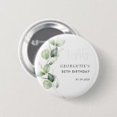 Waterverf Eucalyptus Script 80ste Verjaardag Ronde Button 5,7 Cm (Voorkant /achterkant)