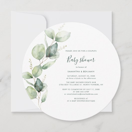 Waterverf Eucalyptus Script-Baby shower Kaart (Voorkant)