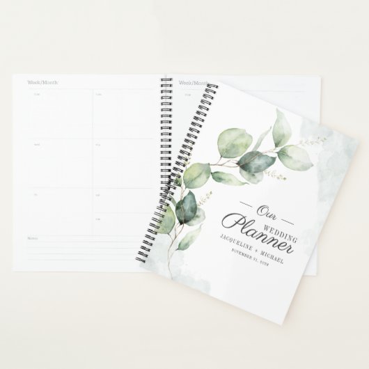 Waterverf Eucalyptus Script Bloemrijke Trouwdag Planner (Display)