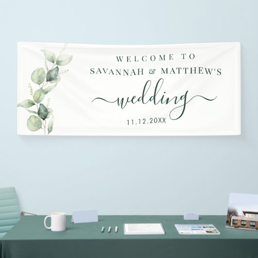 Waterverf Eucalyptus Script Bruiloft Spandoek (Beurs)