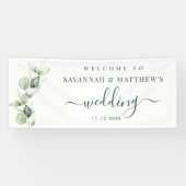 Waterverf Eucalyptus Script Bruiloft Spandoek (Horizontaal)