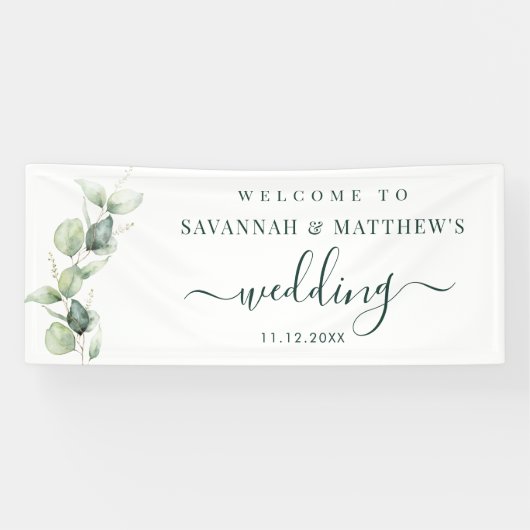 Waterverf Eucalyptus Script Bruiloft Spandoek (Horizontaal)