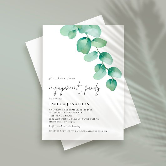 Waterverf Eucalyptus Script Engagement Party Kaart