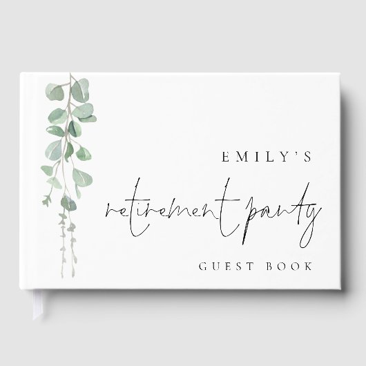 Waterverf Eucalyptus Script Pensioenfeest Gastenboek (Voorkant)