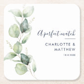 Waterverf Eucalyptus Script Trouw Aangepast Kartonnen Onderzetters (Voorkant)