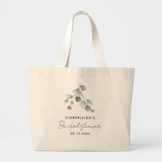 Waterverf Eucalyptus Script Vrijgezellenfeest Grote Tote Bag (Voorkant)
