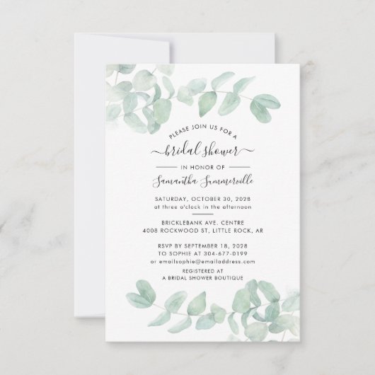 Waterverf Eucalyptus Script Vrijgezellenfeest Kaart (Voorkant)